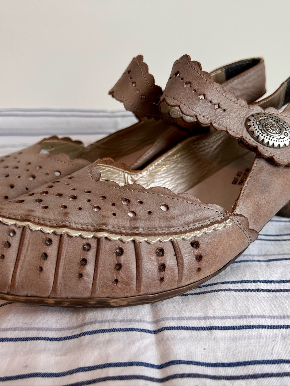 Rieker Tan Scalloped Mary Janes with Decorative Button